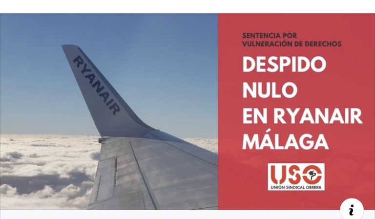 Declarado nulo el despido de un tripulante de Ryanair