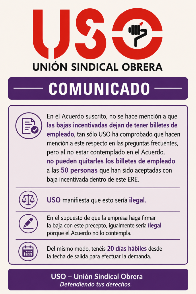EL ERE DE IBERIA NO CONTEMPLA LA SALIDA SIN BILLETES EN BAJAS INCENTIVADAS
